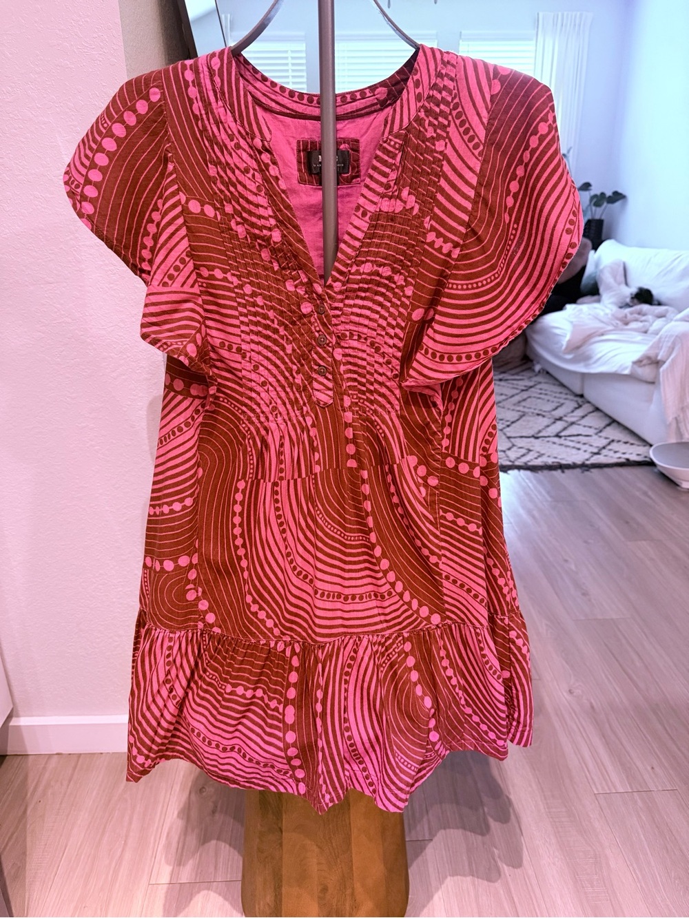 Maeve Anthropologie Pink & Red Patterned Mini Dress